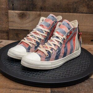 CONVERSE CHUCK TAYLOR STAR & STRIPES FLAG ZIPPERED WOMENS ATHLETIC SHOES SZ 9.5